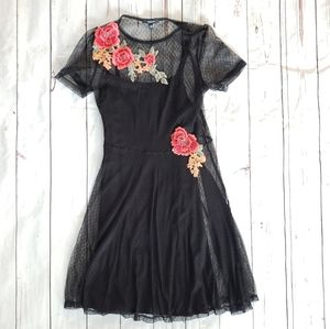 Megan Black Dress With Lace Mesh Embroidered Floral Pattern
